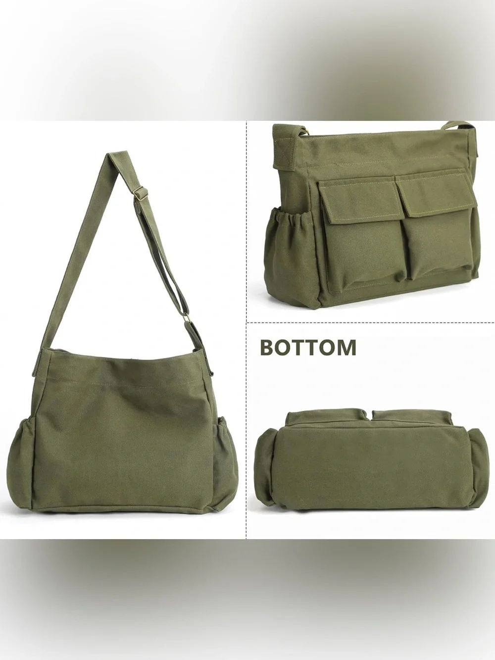 Military Style Canvas Messenger Large Hobo Bag Crossbody Shoulder Laptop Bag